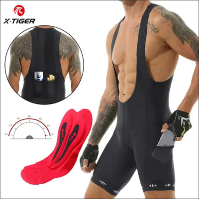 X-tiger men's cycling bib shorts with pocket - upf 50+ quick-dry polyester - competitive edition